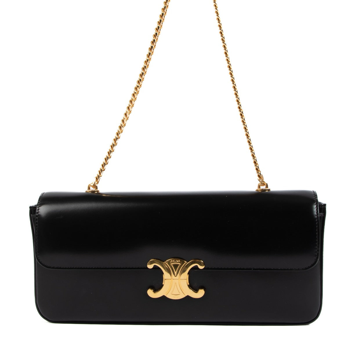 Celine Black Shiny Calfskin Claude Chain Shoulder Bag