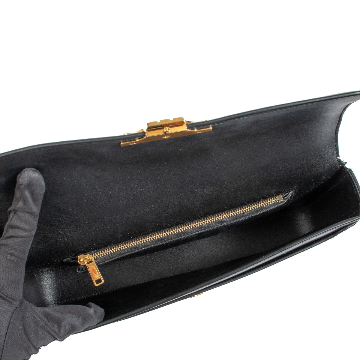 Celine Black Shiny Calfskin Claude Chain Shoulder Bag