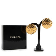Chanel Vintage Gold Quilted Interlocking CC Clip Earrings