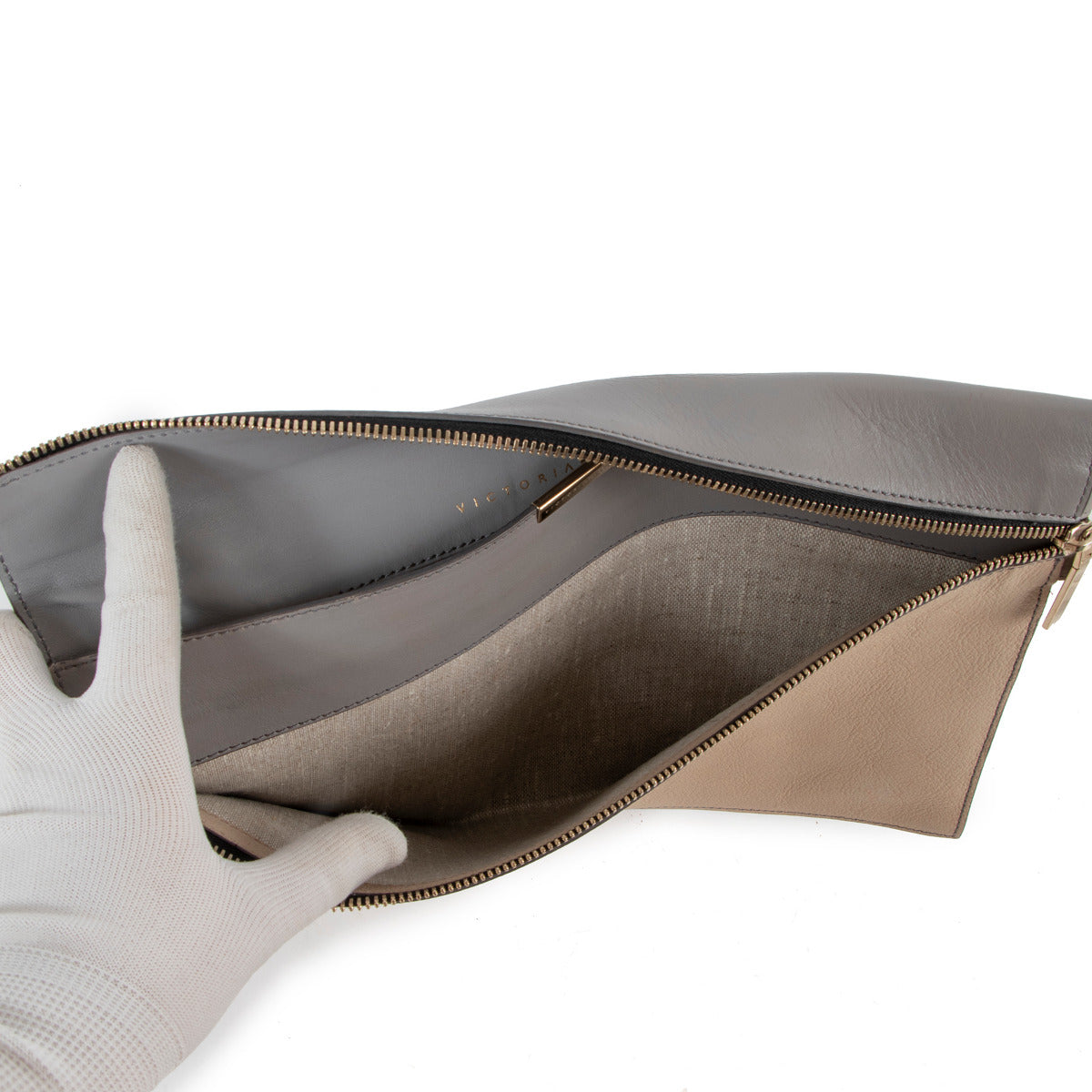 Victoria Beckham Envelop Bicolor Beige & Grey Clutch