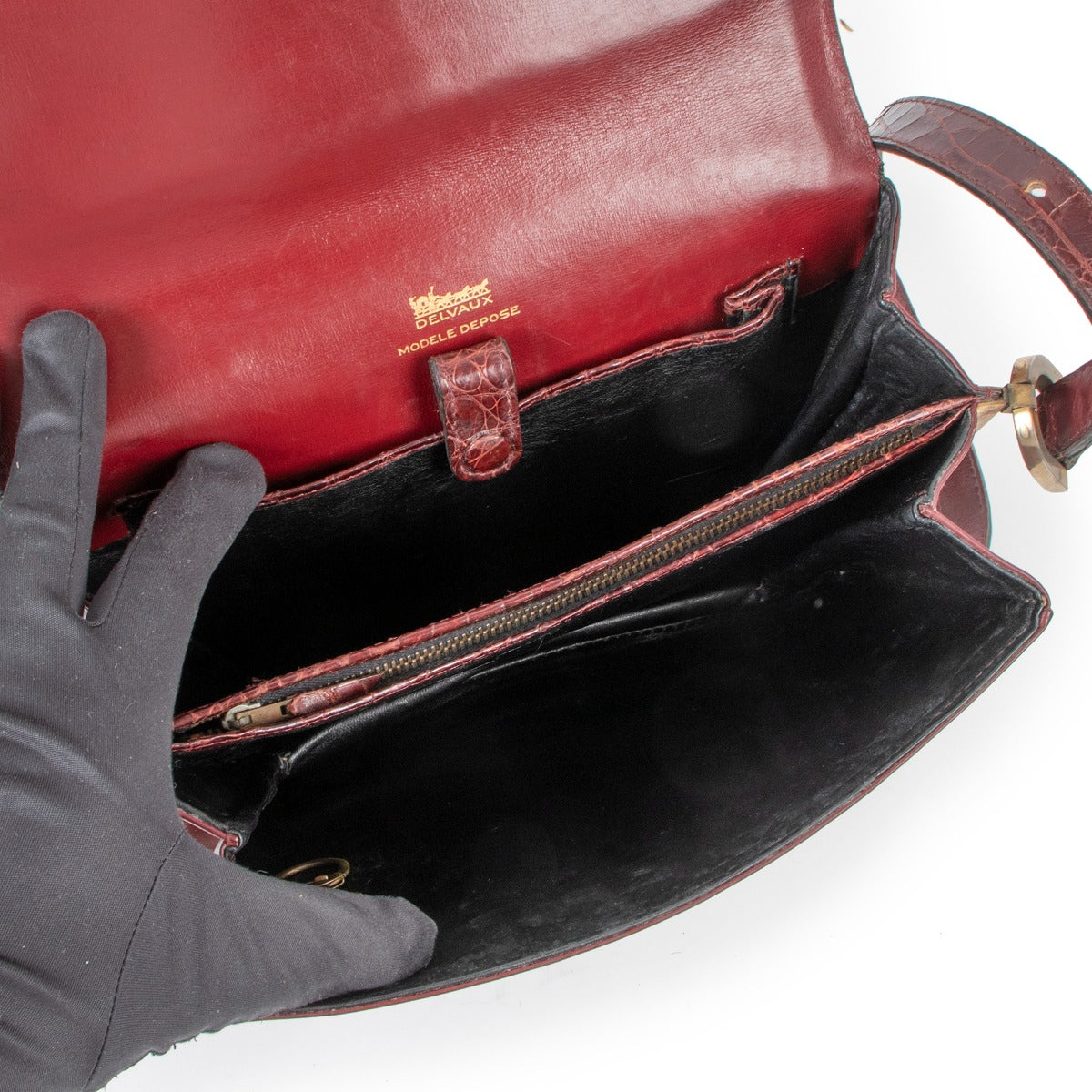 Delvaux Burgundy Crocodile Vintage Shoulder Bag