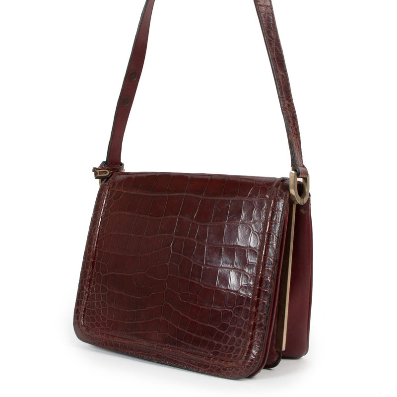 Delvaux Burgundy Crocodile Vintage Shoulder Bag