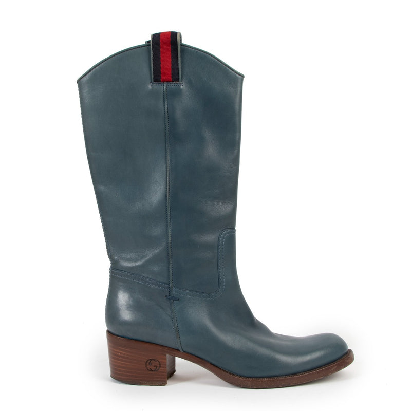 Gucci Petrol Leather Web GG Boots