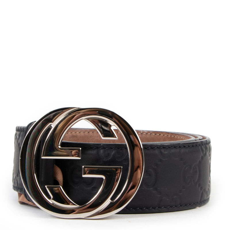 Gucci Navy Signature Leather Belt