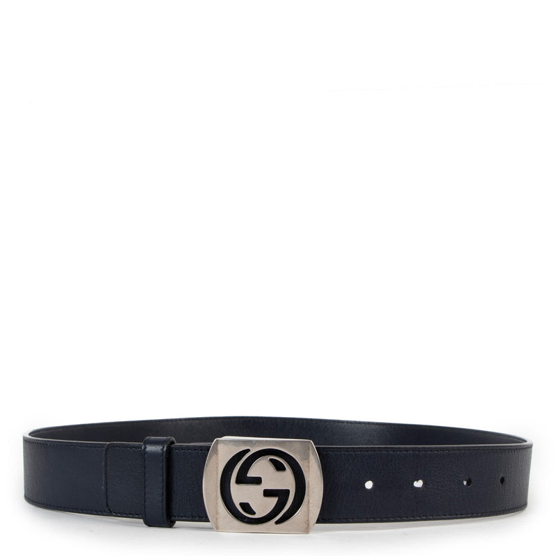 Gucci GG Cut-out Blue Leather Belt