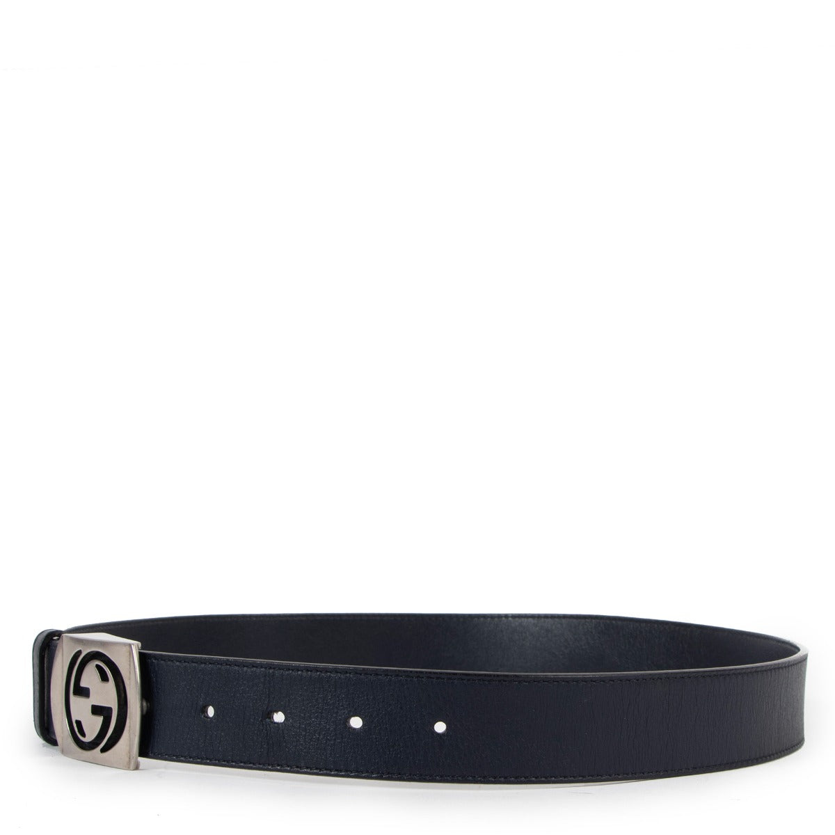 Gucci GG Cut-out Buckle Blue Leather Belt - Size 85