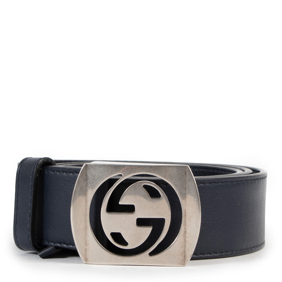 Gucci GG Cut-out Blue Leather Belt