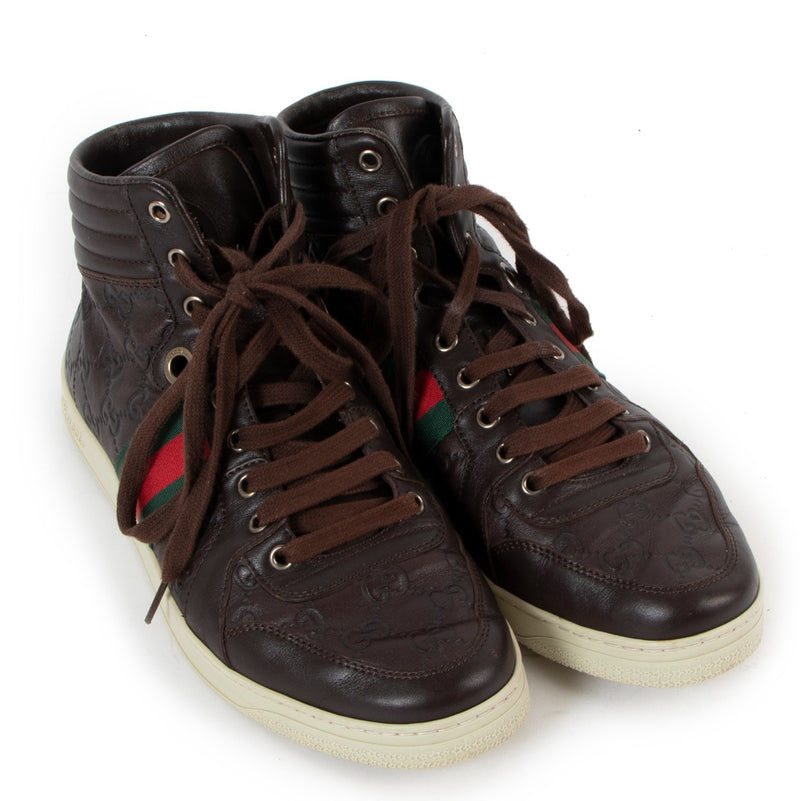 Gucci Brown Guccissima Leather High Top Sneakers