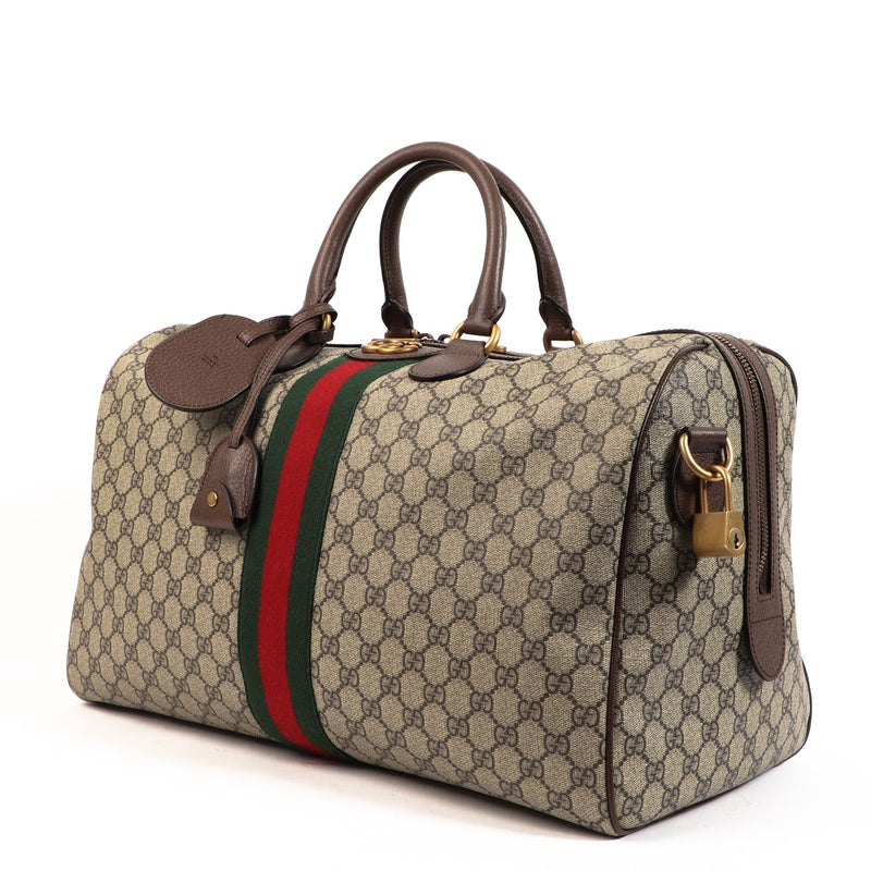 Buy an authentic second hand Gucci Savoy Medium GG Supreme Ophidia Duffle Bag in very good condition at Labellov