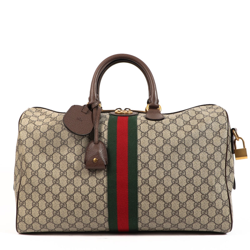 Buy an authentic second hand Gucci Savoy Medium GG Supreme Ophidia Duffle Bag in very good condition at Labellov