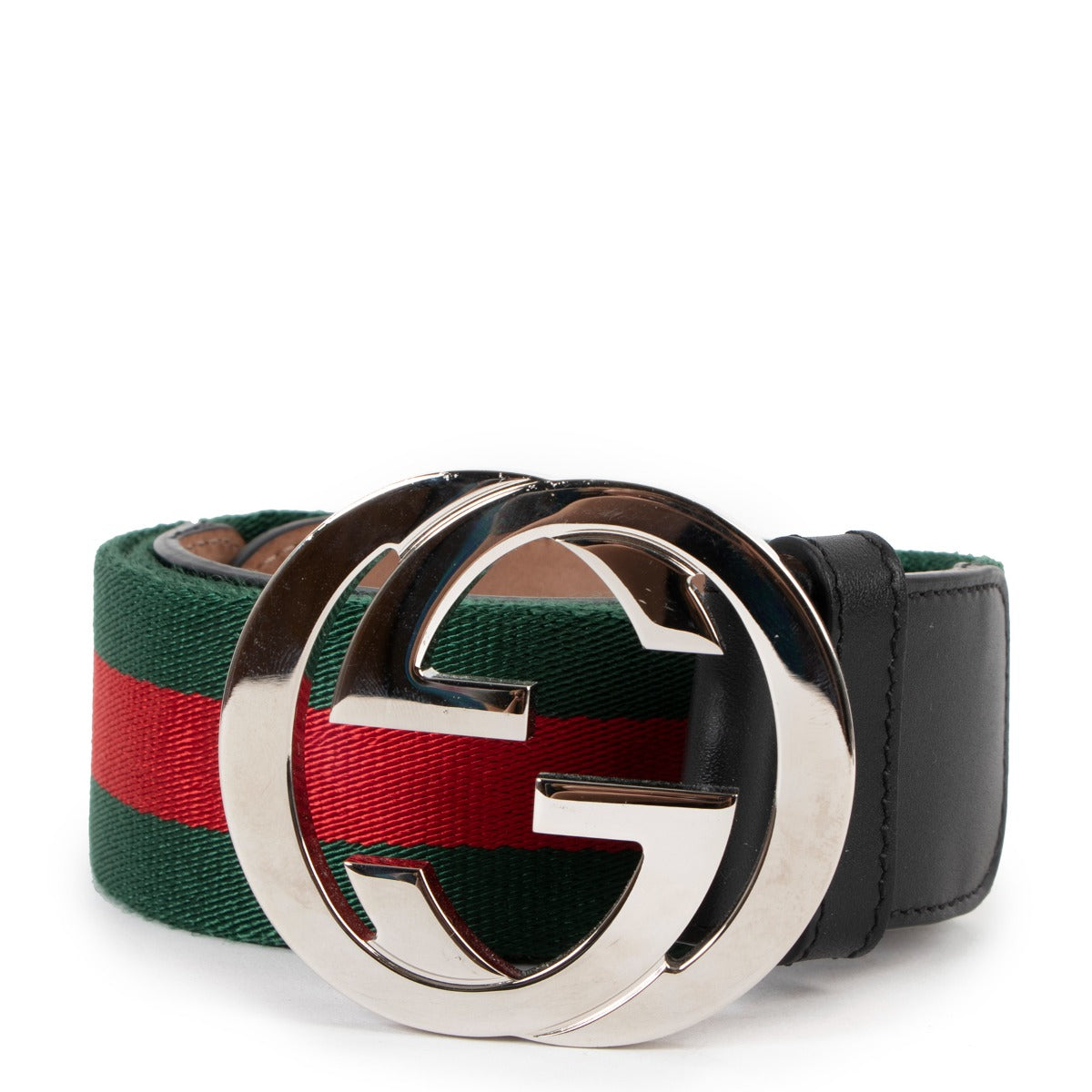 Gucci GG Buckle Red/Green Web Belt
