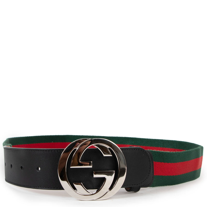 Gucci GG Buckle Red/Green Web Belt