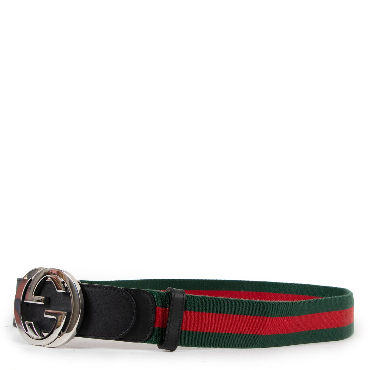 Gucci GG Buckle Red/Green Web Belt - Size 85