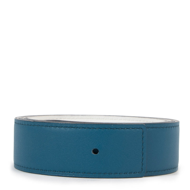 Hermès Bleu de Malte/White Swift/Epsom Reversible Leather Strap