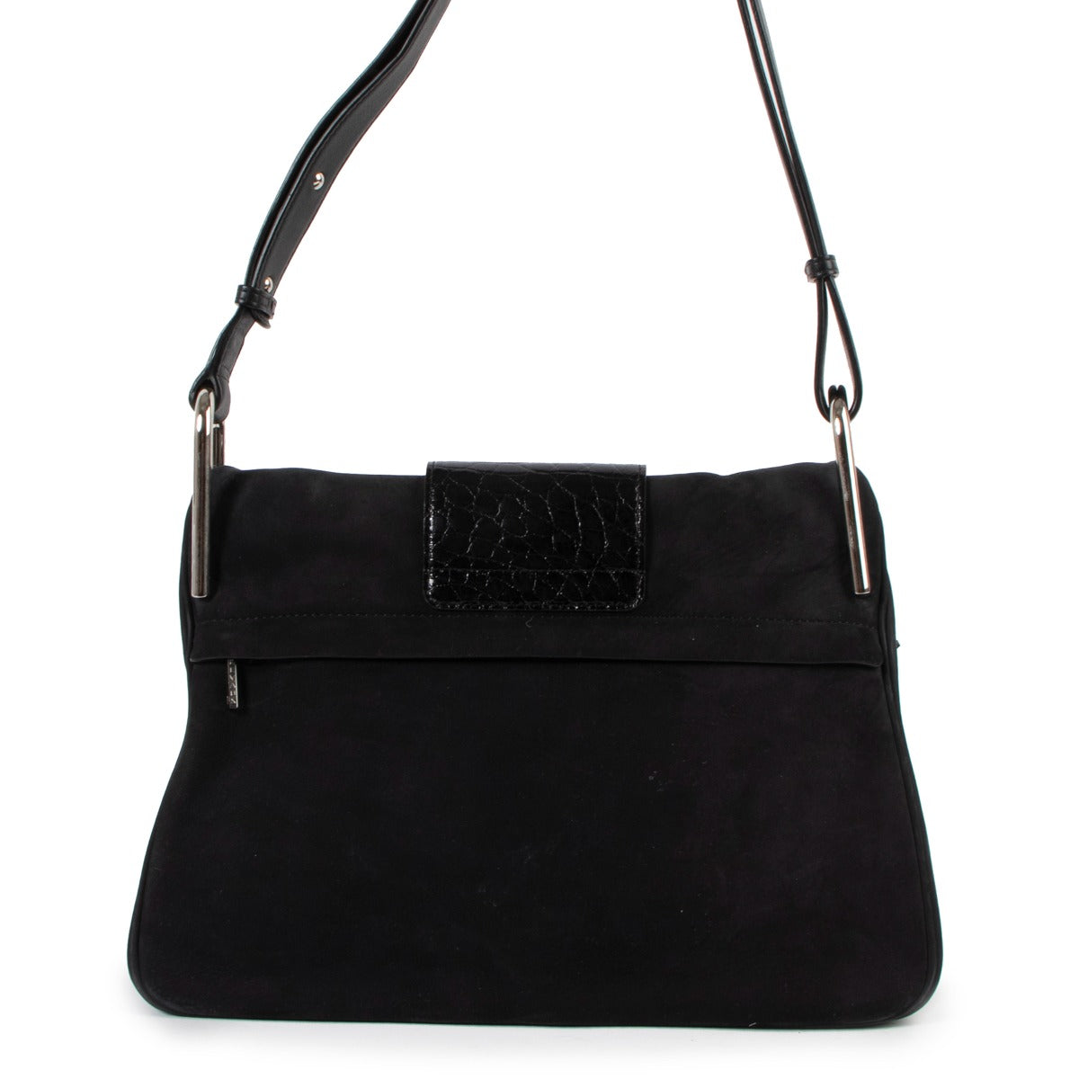 Delvaux Spring/Summer 2016 Givry Nubuck Cheyenne/Alligator Gel Black Shoulder Bag