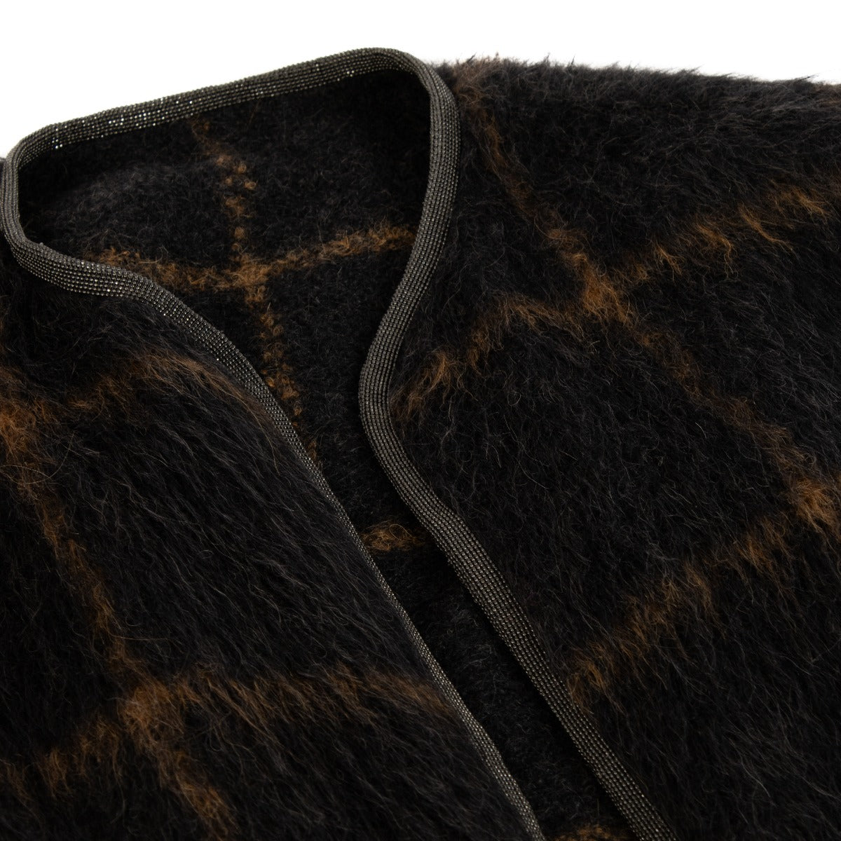 Brunello Cucinelli Black & Brown Check Alpaca Wool Poncho - size IT42