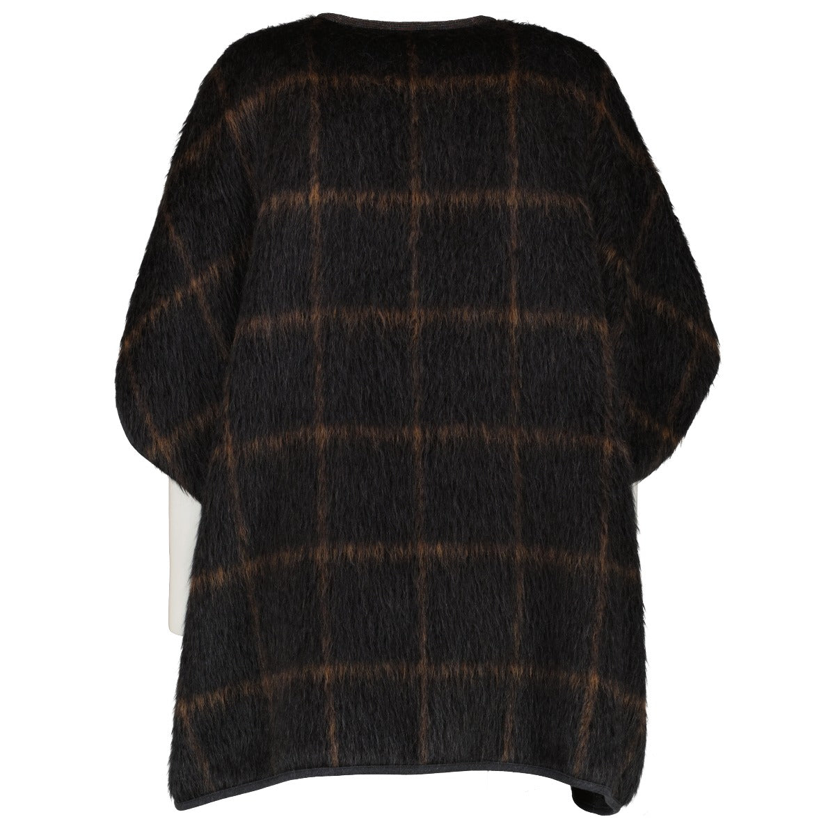 Brunello Cucinelli Black & Brown Check Alpaca Wool Poncho