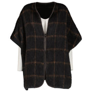 Brunello Cucinelli Black & Brown Check Alpaca Wool Poncho