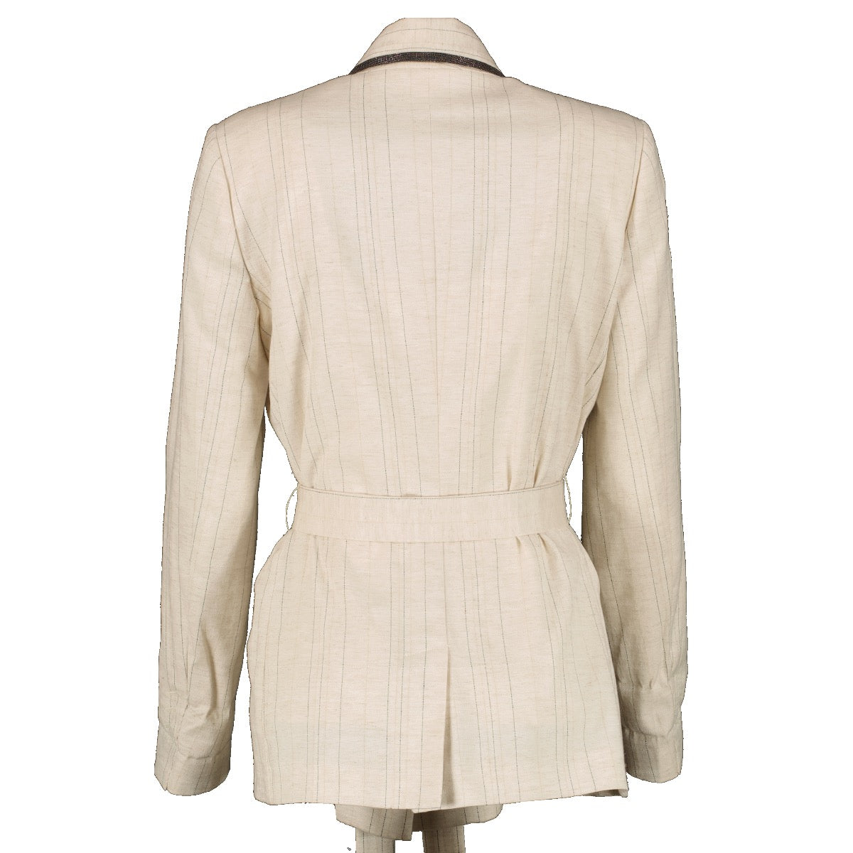 Shop safe online at Labellov in Antwerp and Knokke this 100% authentic second hand Brunello Cucinelli Beige Striped Jacket - Size 40