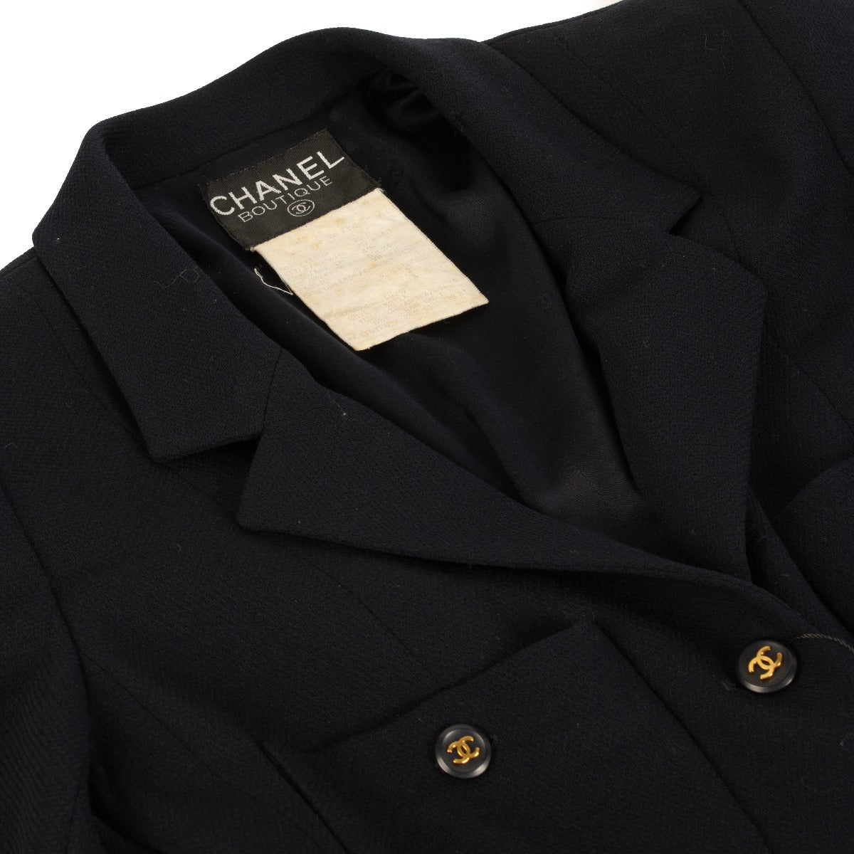 Chanel Vintage Zwarte Wollen Jas met Gouden CC-knopen