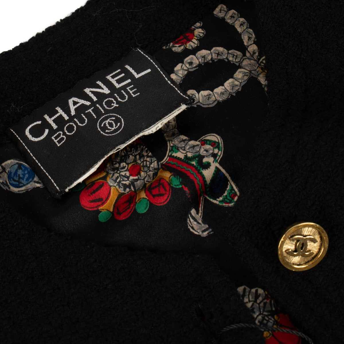 Chanel 90A Tweed Zwart Jasje/Rok Set - Maat FR38