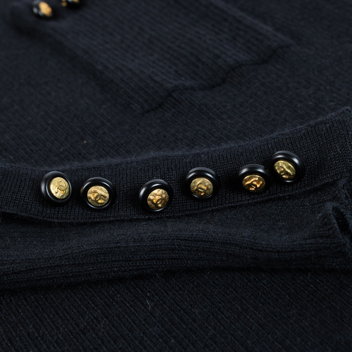 Chanel Vintage Black Knitted CC Button Midi Dress - Size FR42