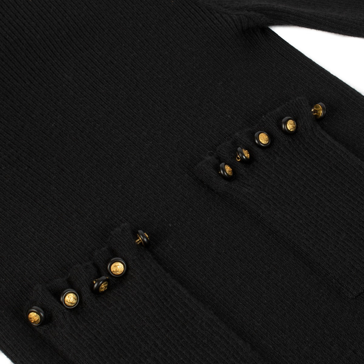 Chanel Vintage Black Knitted CC Button Midi Dress - Size FR42