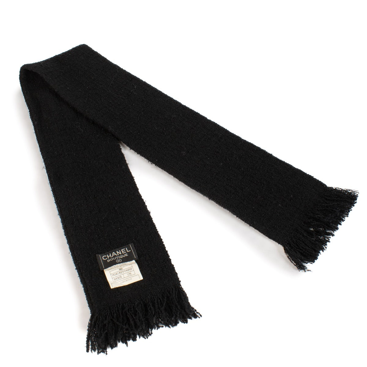 Chanel 96A Black Tweed Scarf/Jacket/Skirt Set - Size FR40