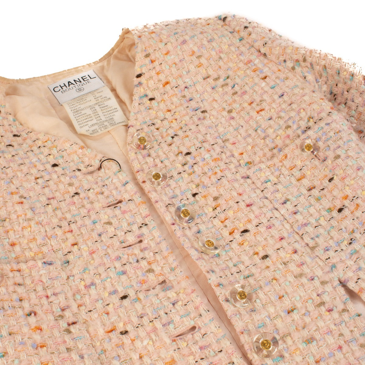 Chanel 94P Runway Pastelroze Tweed Jasje/Jurk Set - Maat FR42
