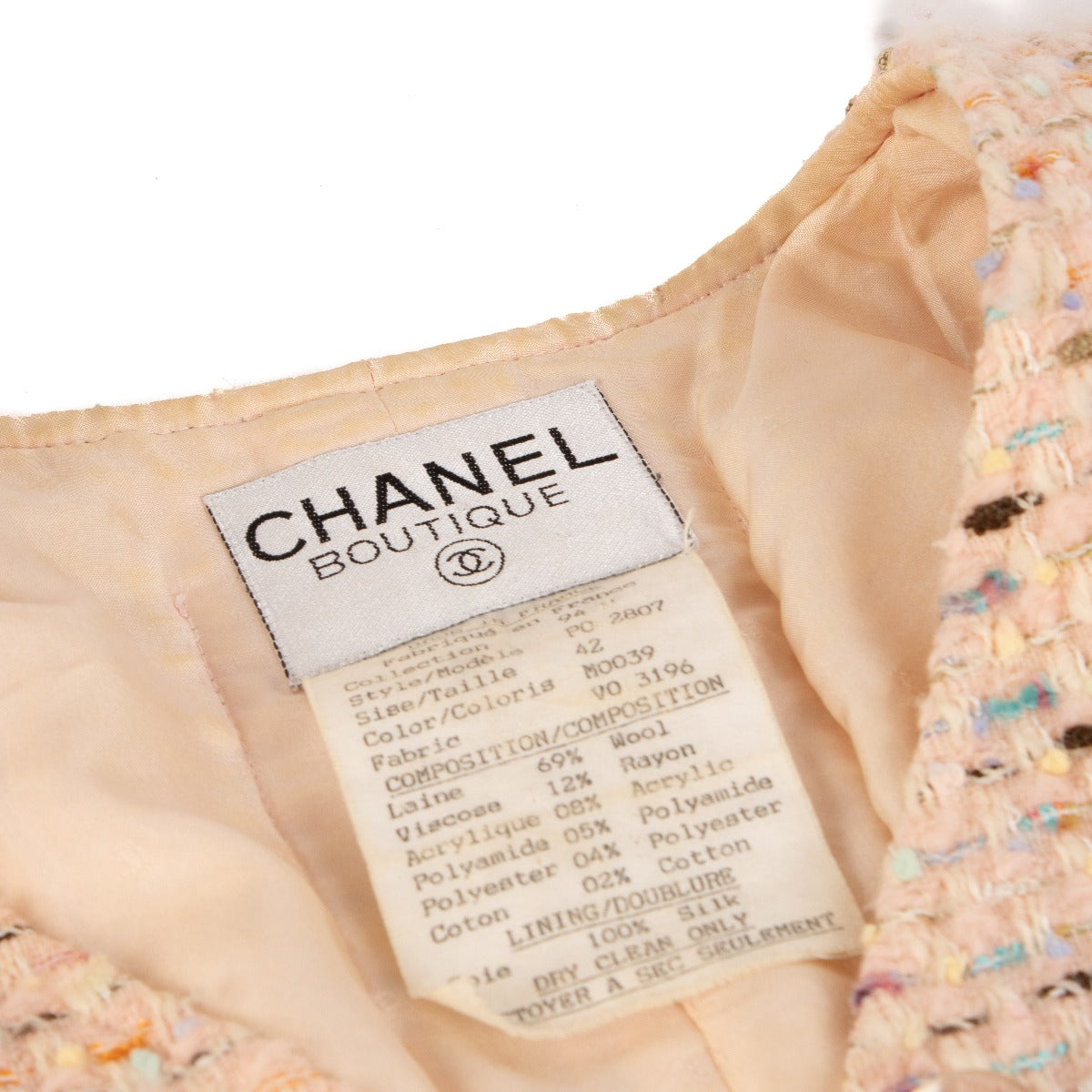 Chanel 94P Runway Pastelroze Tweed Jasje/Jurk Set - Maat FR42