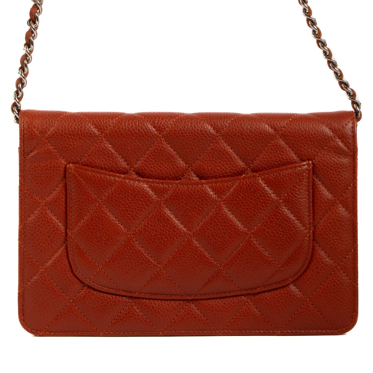 Chanel Verbrande Oranje Caviar Leer WOC Portemonnee aan Ketting Tas