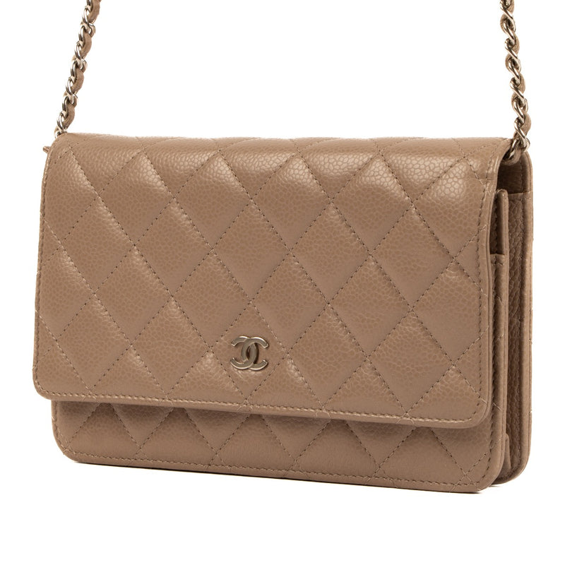 Chanel Taupe Caviar Leather WOC Wallet on Chain Bag for the best price at Labellov secondhand luxury. We buy and sell your preloved and new designer bags for the best price.