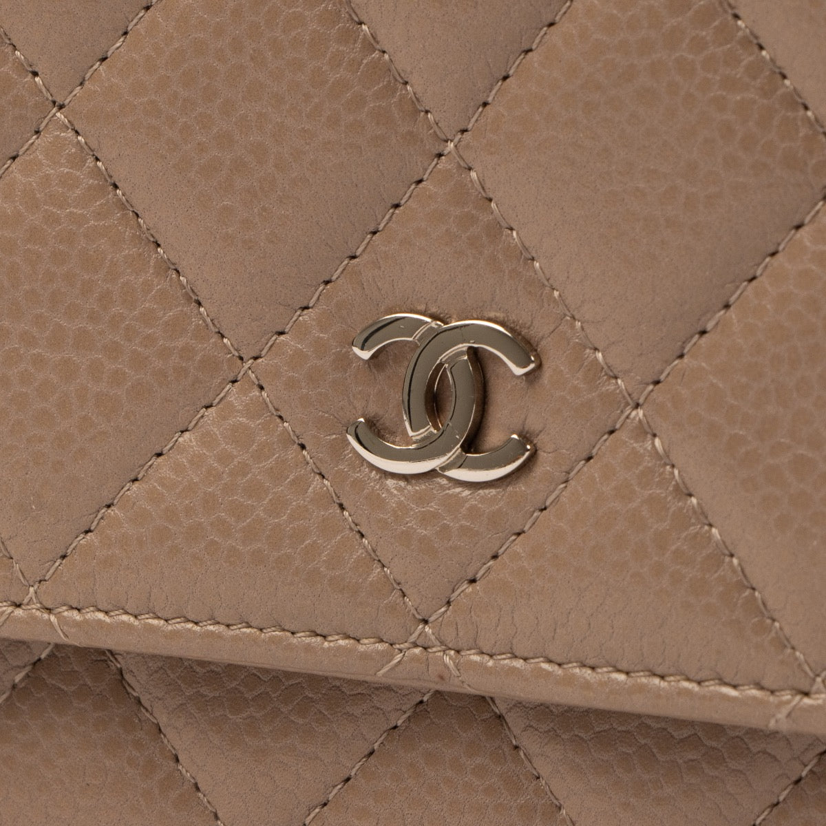 Chanel Taupe Caviar Leather WOC Wallet on Chain Bag for the best price at Labellov secondhand luxury. We buy and sell your preloved and new designer bags for the best price.