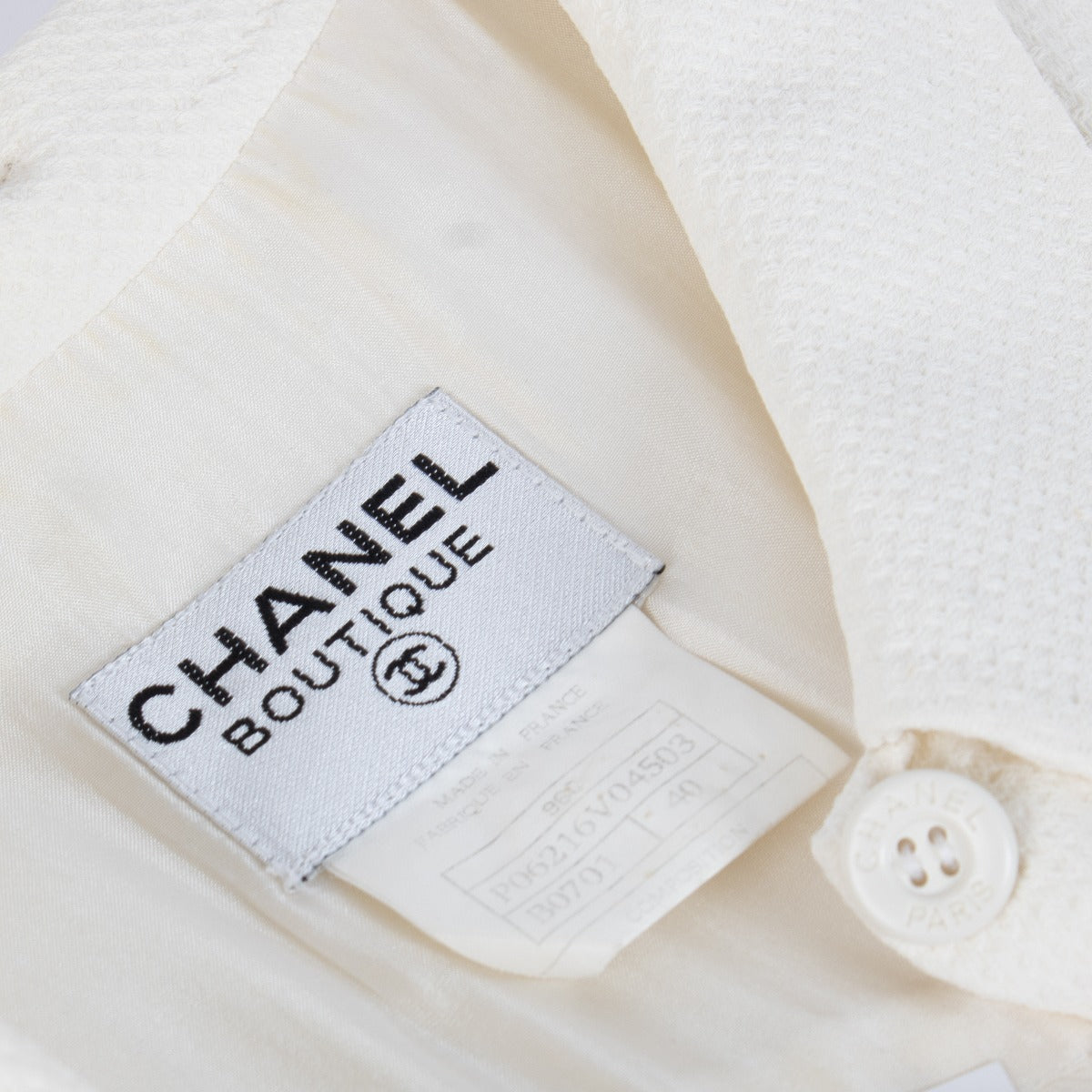 Chanel 96C Blauw/Wit Doorknoopjurk - Maat FR40