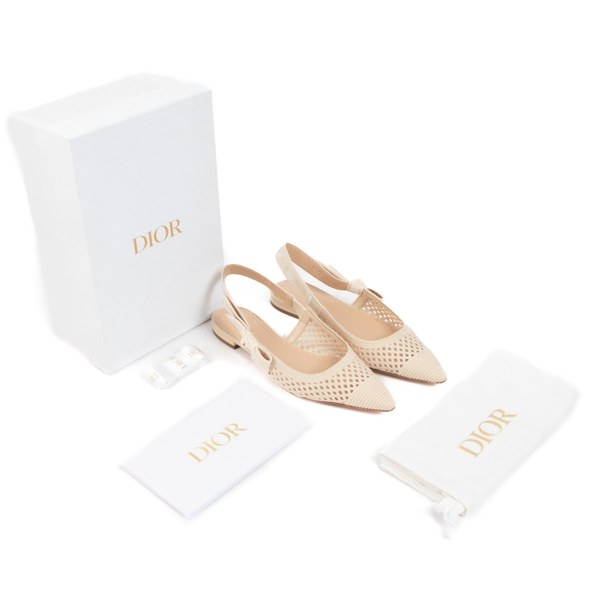 Shop safe online at Labellov in Antwerp, Brussels and Knokke these 100% authentic second hand Christian Dior Beige Fabric Mesh Slingback Flats - size 39