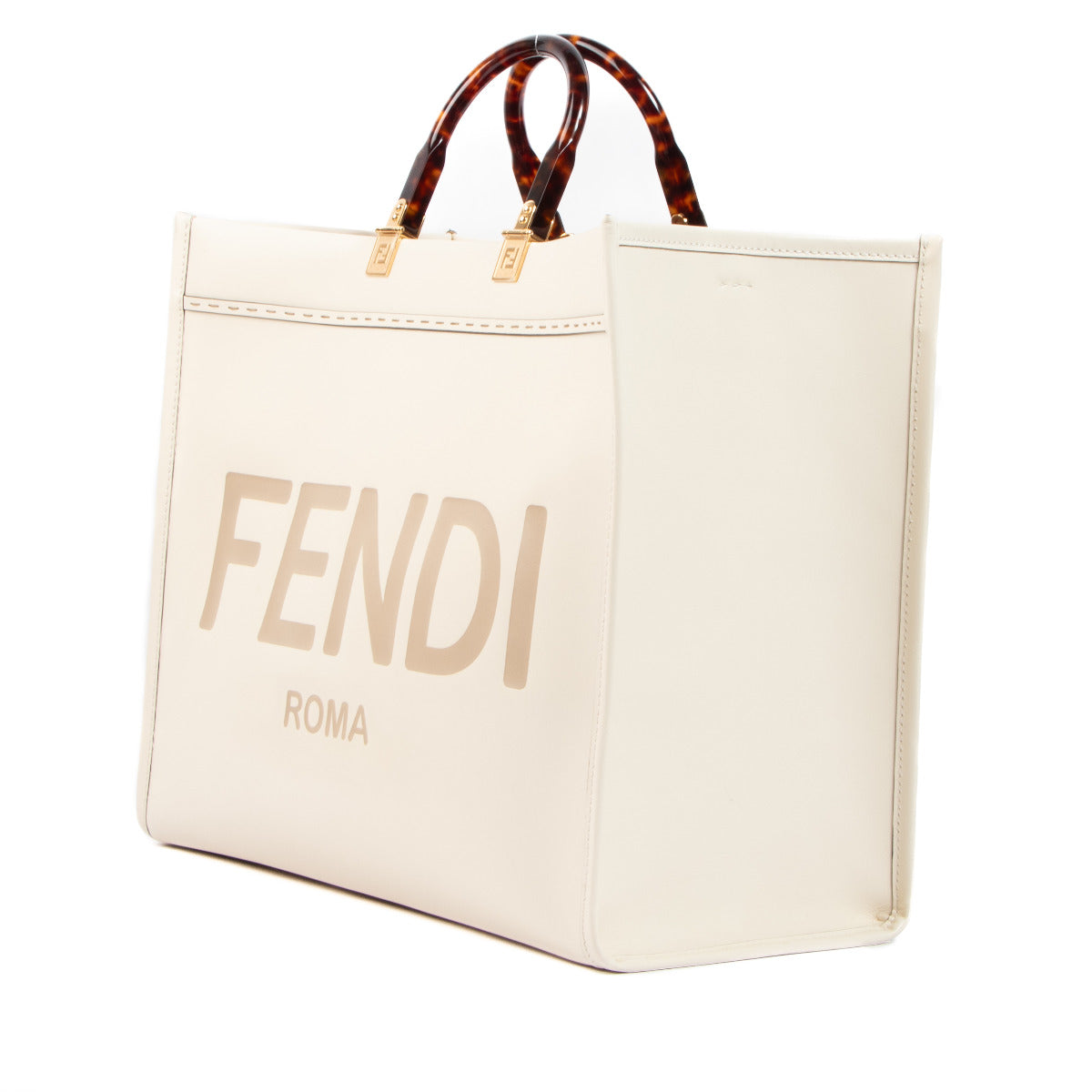 Fendi Beige White Sunshine Large Leather Shopper Bag
