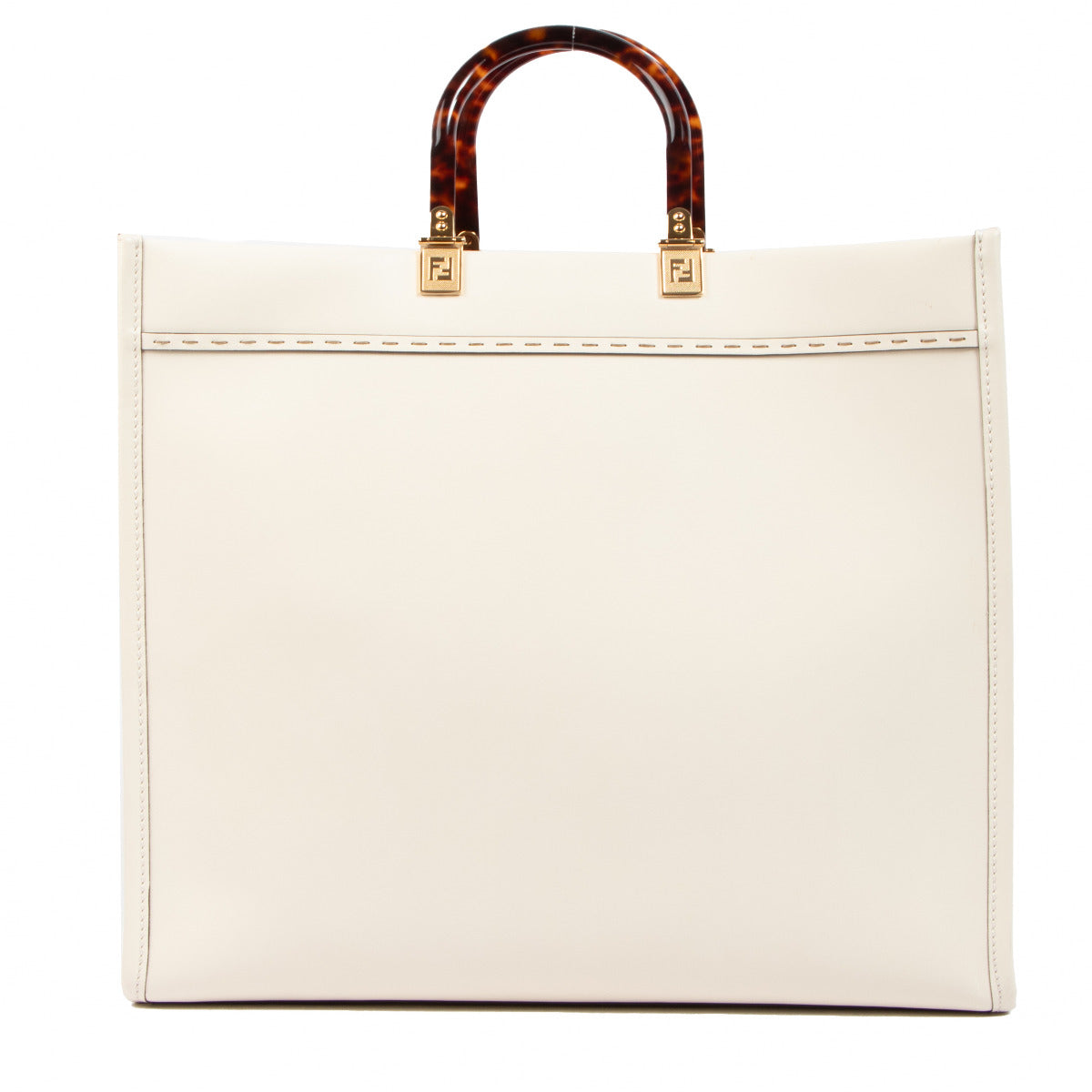 Fendi Beige White Sunshine Large Leather Shopper Bag
