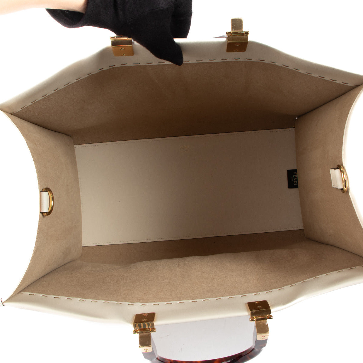 Fendi Beige White Sunshine Large Leather Shopper Bag