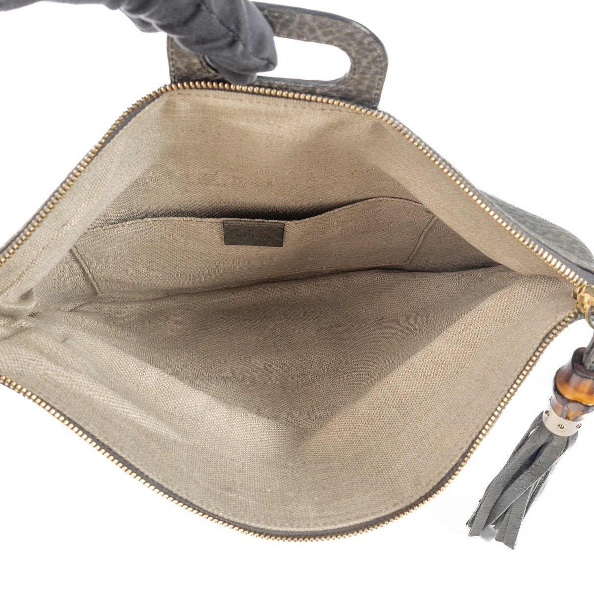 shop 100% authentic second hand Gucci Grey Leather Bamboo Clutch on Labellov.com