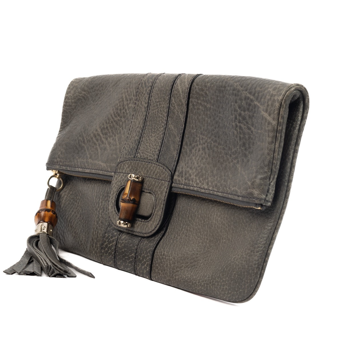 shop 100% authentic second hand Gucci Grey Leather Bamboo Clutch on Labellov.com