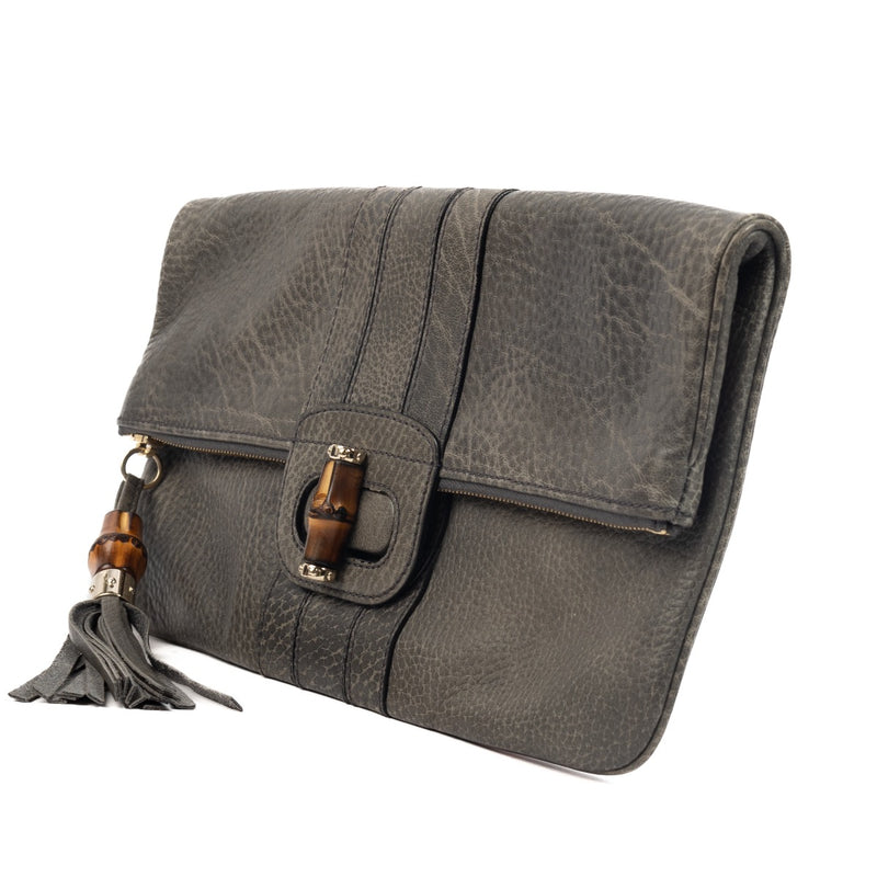 shop 100% authentic second hand Gucci Grey Leather Bamboo Clutch on Labellov.com