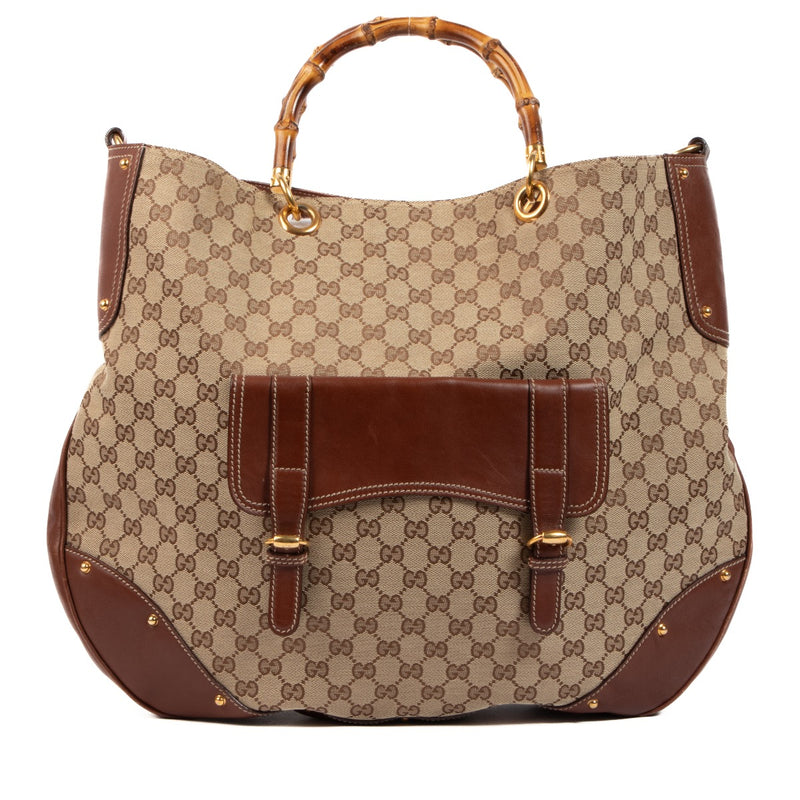 Gucci GG Canvas Bamboo Convertible Top Handle, Gucci GG Canvas Bamboo Convertible, Gucci Bamboo, Gucci GG, Gucci Canvas, Gucci handbag, Gucci Preloved, Gucci convertible, Gucci Bamboo Convertible, Preloved, Labellov