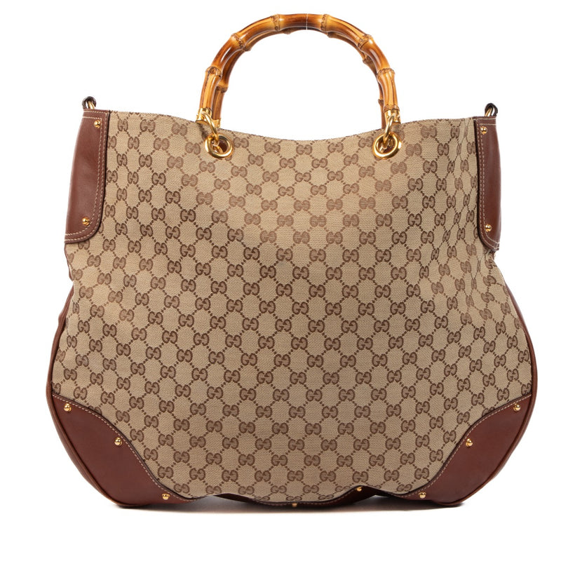 Gucci GG Canvas Bamboo Convertible Top Handle, Gucci GG Canvas Bamboo Convertible, Gucci Bamboo, Gucci GG, Gucci Canvas, Gucci handbag, Gucci Preloved, Gucci convertible, Gucci Bamboo Convertible, Preloved, Labellov