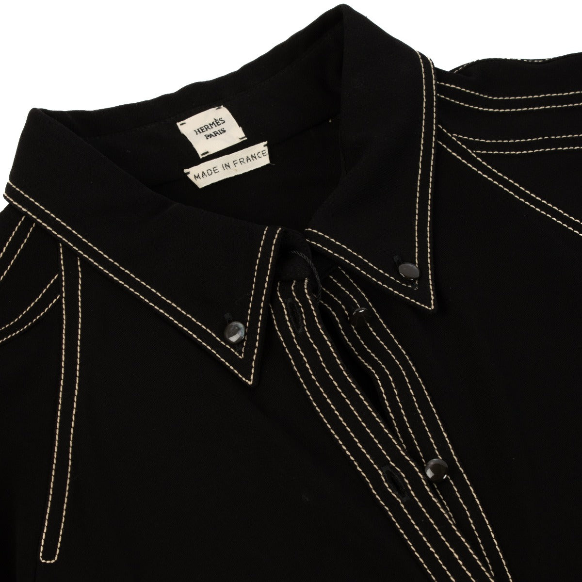Hermès Black Contrast Stitch Blouse - Size FR42