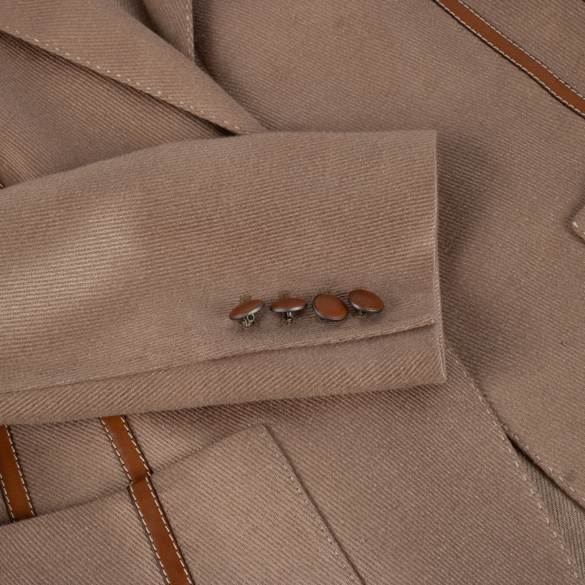 Hermès Camel Linnen Blend Leather Trim Blazer - Size FR40
