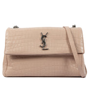 Koop authentieke designer Saint Laurent Blush Croco Embossed West Hollywood Shoulder Bag