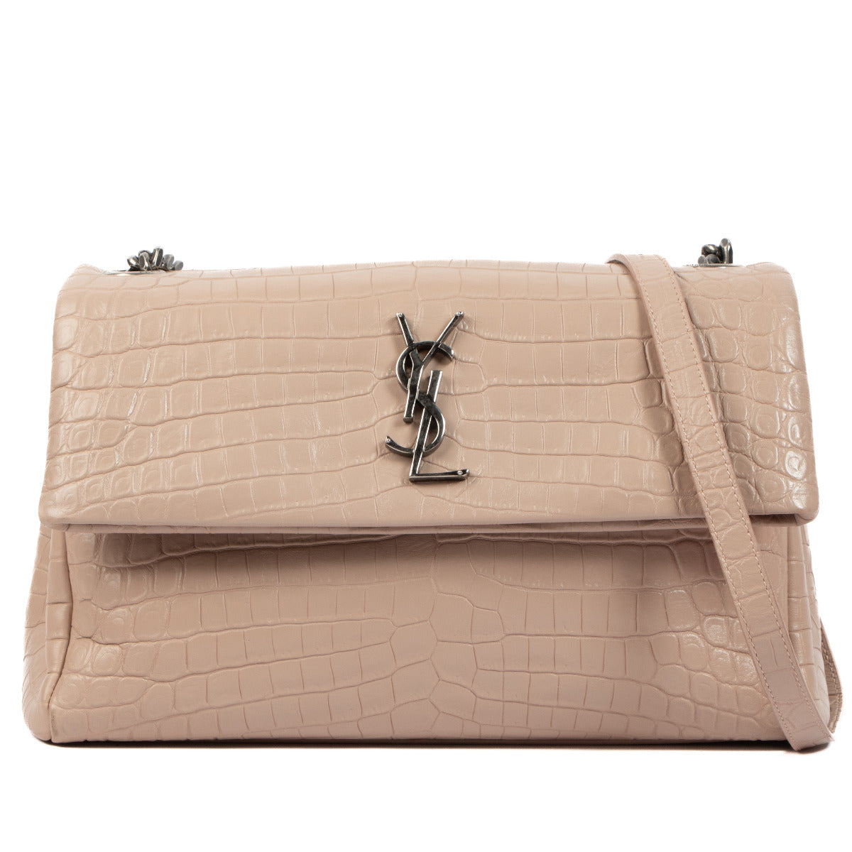 Koop authentieke designer Saint Laurent Blush Croco Embossed West Hollywood Shoulder Bag