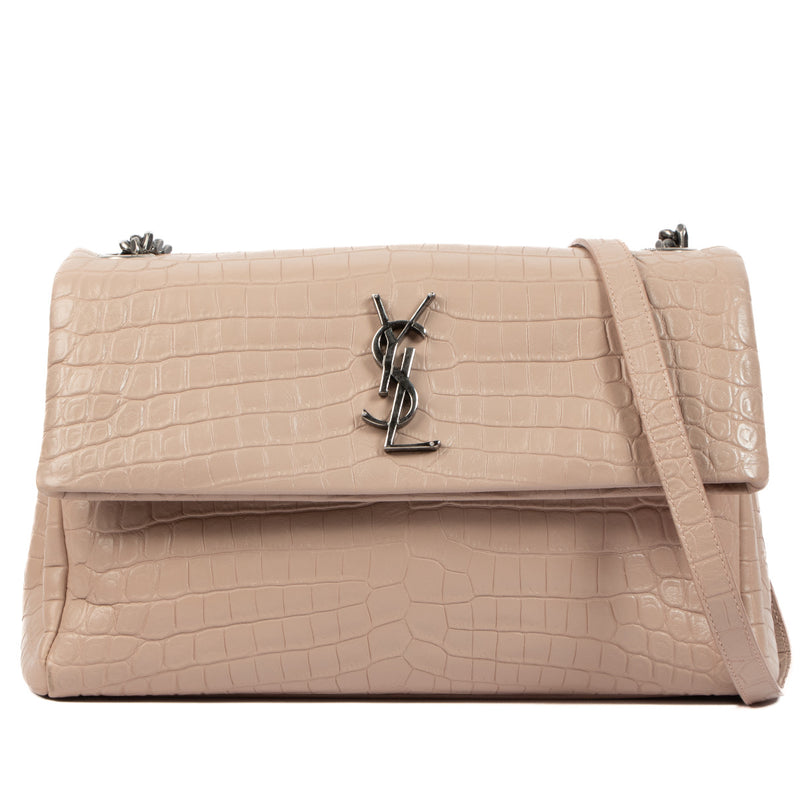 Koop authentieke designer Saint Laurent Blush Croco Embossed West Hollywood Shoulder Bag