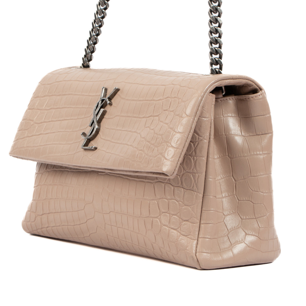 Saint Laurent Blush Croco Embossed West Hollywood Shoulder Bag