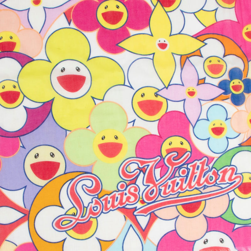 shop your Louis Vuitton x Takashi Murakami Cosmic Smile Cherry Blossom 100% cotton scarf at www.labellov.com
